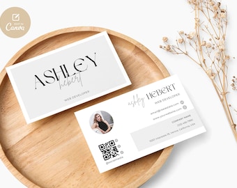 Printable Business Card Template, Business Card Template QR Code, Instant Download, DIY Calling Card, Editable Card, Canva Template