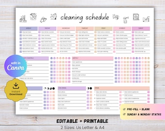 Editable Cleaning Schedule, Printable ADHD Cleaning Planner, Daily Weekly Monthly Cleaning Checklist, Household Chore Chart, Canva Template