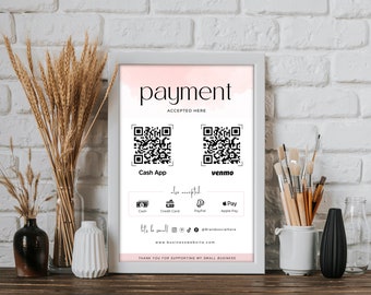 Editable Scan To Pay Sign, Small Business QR Code Template (Digital Download)