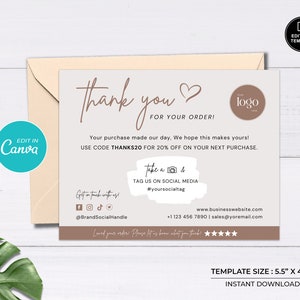 Business Thank You Card Editable | Small Business Package Insert Card ...