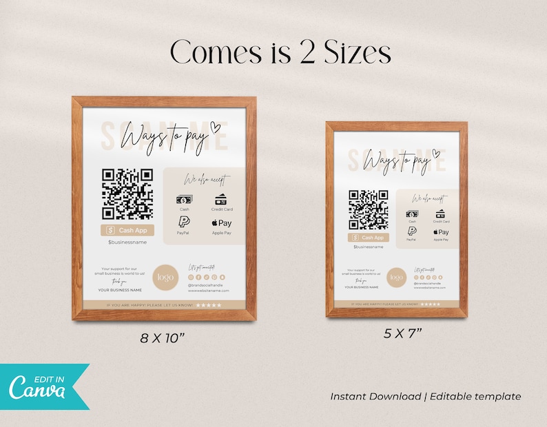 Payment Sign Template, Scan to Pay Sign, Scan to Pay Template, Cash App Sign, Printable Template, Nue Minimalist