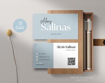 Printable Business Card Template: DIY Editable QR Code Design (Canva)