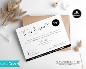 Tarjetas de agradecimiento imprimibles: Plantilla para pequeñas empresas (Descarga digital)