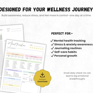 Daily Mood Tracker Printable PDF, Anxiety Tracker, Mental Health Journal, Emotion Log Sheet, Simple Mood Log, Canva Editable Tracker