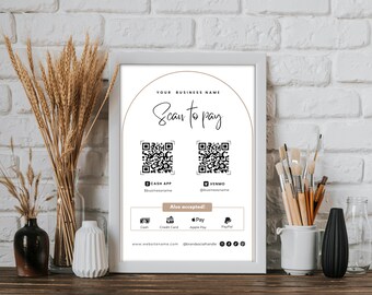 Minimalistisches Scan to Pay Schild, QR Code Zahlungsvorlage (Digitaler Download)