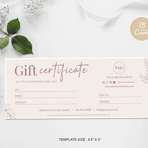 Modelo de certificado de presente boho, cartão de presente editável, cartão de certificado de presente, certificado de voucher de presente imprimível DIY, cartão de presente para pequenas empresas