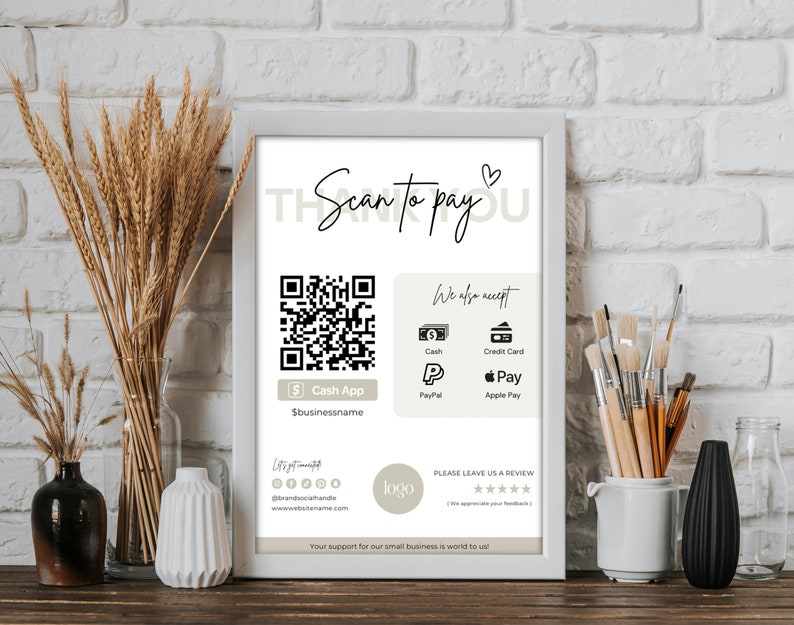 Editable Scan to Pay Card, Editable Canva Template, QR Code Sign Template, CashApp PayPal Sign for Small Business, Venmo Payment Printable Scan to Pay Sign, Pay Template, Paypal Sign