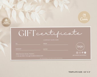 Boho Gift Certificate Template, Editable Gift Card, Gift Certificate Card,  DIY Printable Gift Voucher Certificate, Small Business Gift Card