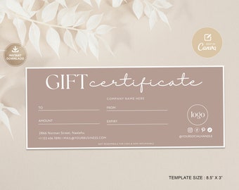 Editable Gift Certificate Template: Minimalist Printable Gift Card (Digital Download)