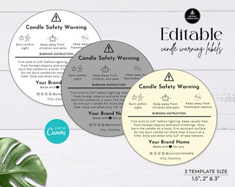 Minimalist Candle Warning Label Template: Editable DIY Design (Digital Download)
