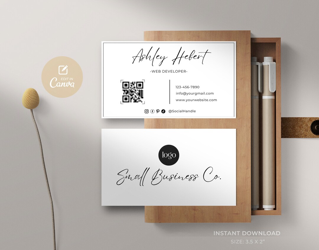 QR Code Business Card Template: DIY Editable Calling Card (canva ...