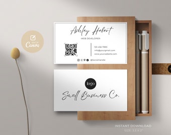 Plantilla de tarjeta de presentación con código QR: Tarjeta de presentación editable (Canva, descarga instantánea)
