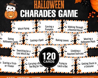 Halloween Charades, Printable 120 Halloween Charades Cards, Halloween Party Game, Fun Halloween Activity for Kids & Adults, Classroom Game
