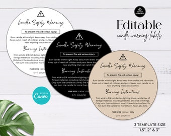 Minimalist Candle Warning Label Template: Editable Safety Sticker (Digital Download)