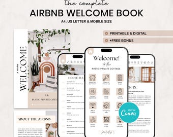 Airbnb Welcome Book Template Canva Host Bundle Kit Welcome Pack, Airbnb Digital Welcome Guide & Airbnb Printable Guidebook House Manual