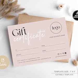 Boho Gift Certificate Template, Editable Gift Card, Gift Certificate Card,  DIY Printable Gift Voucher Certificate, Small Business Gift Card