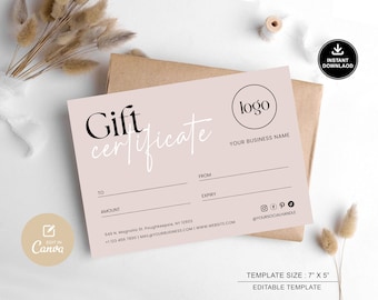 Boho Gift Certificate Template, Editable Gift Card, Gift Certificate Card,  DIY Printable Gift Voucher Certificate, Small Business Gift Card