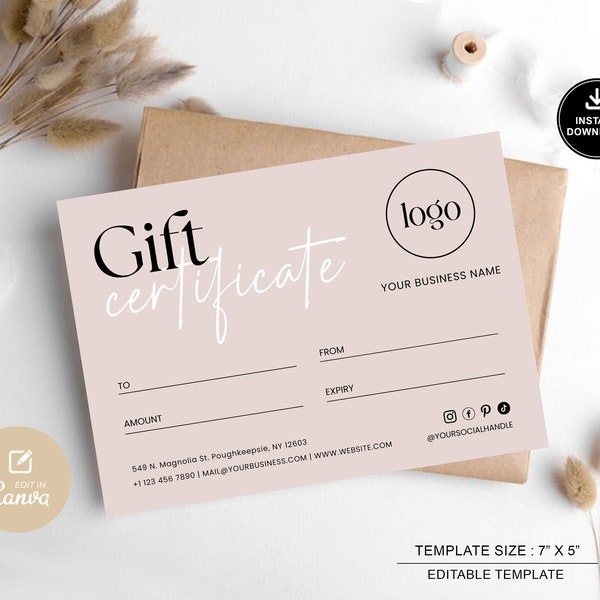 Boho Gift Certificate Template, Editable Gift Card, Gift Certificate Card,  DIY Printable Gift Voucher Certificate, Small Business Gift Card