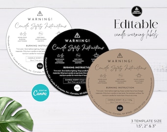 Plantilla editable de etiqueta de advertencia de velas: pegatina circular de seguridad (Canva)