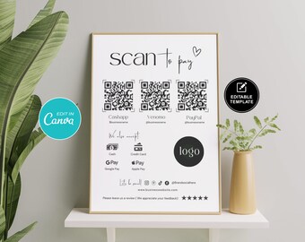 Editable Scan to Pay Sign Template, QR Code Payment (Digital Download)