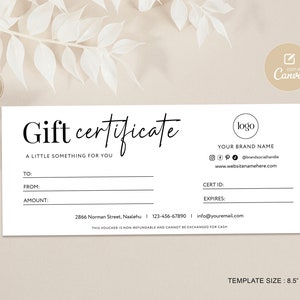 Printable Gift Certificate Template, Minimal Gift Certificate Template,  DIY Gift Certificate, Editable Gift Card Template, Coupon, ADD LOGO