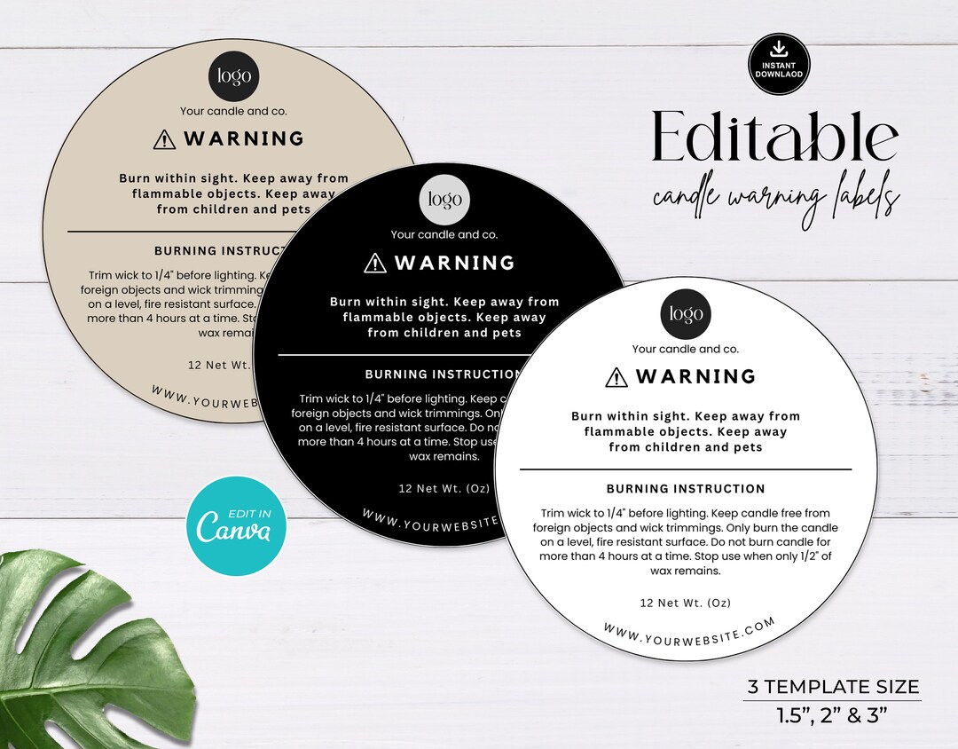 Warning Label Template.pdf Editable Candle Warning Label Template: Round Safety Sticker (canva ...
