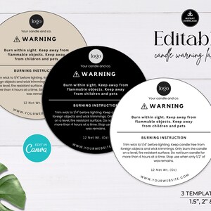 Editable Candle Warning label, Round Candle Label, Candle Safety Label, Candle label canva, Candle Business Bundle, Warning Sticker