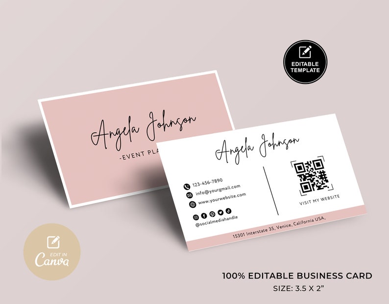 Printable Business Card Template, Business Card Template QR Code, Instant Download, DIY Calling Card, Editable Card, Canva Template