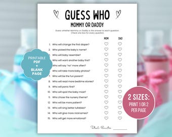 Guess Who Mommy or Daddy Game, Minimalist Baby Shower Game, Baby Shower Game, Mommy or Daddy Game, Baby Shower Game, Who Said It Trivia Game