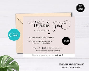 Tarjetas de agradecimiento imprimibles: Plantilla comercial editable (5,5" x 4,25") (Descarga digital)