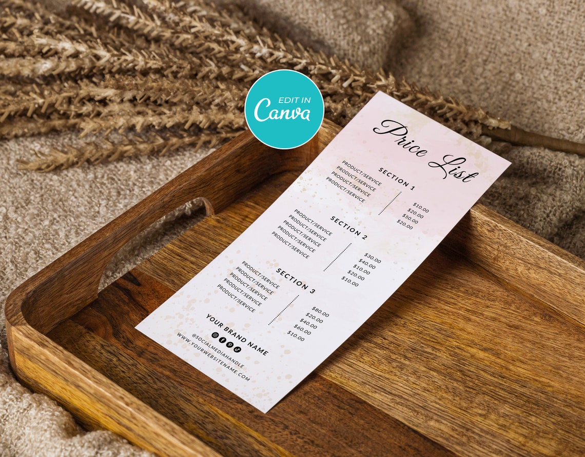 Editable Price List Template Printable Pricing Guide Sheet - Etsy