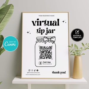 Editable Virtual Tip Jar, Virtual Tip Jar Sign, Venmo Tip Jar, Cash App Tip Jar template, Pink Virtual Tip Jar, Cashapp Payment Sign, Canva