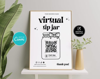 Editable Virtual Tip Jar Sign: Venmo, Cash App (Canva Template)