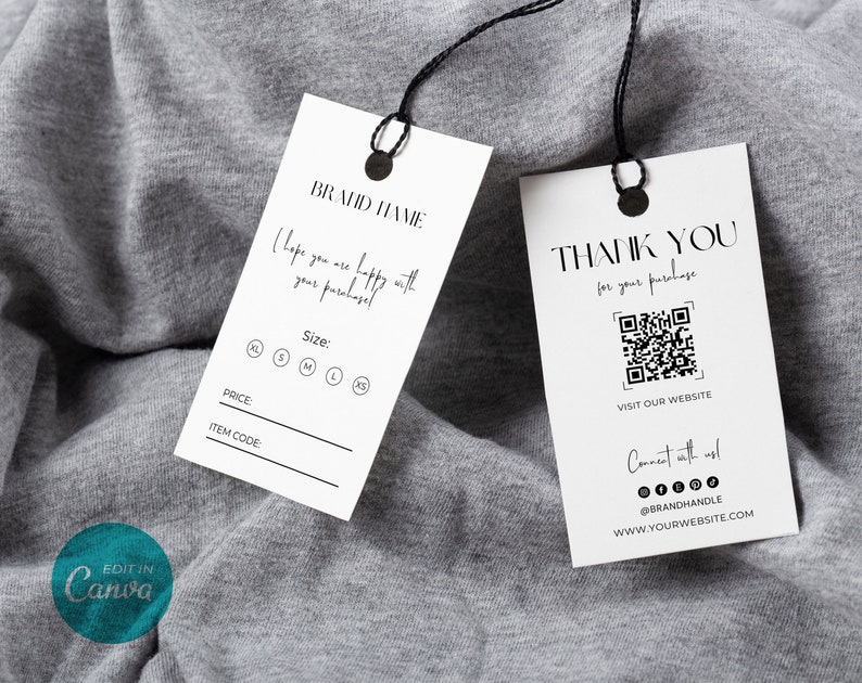 Editable Hanging Tags Template, Printable Fashion Label Template, Editable Thank You Boutique Swing Tags, Clothing Tag Garment Care - Dani