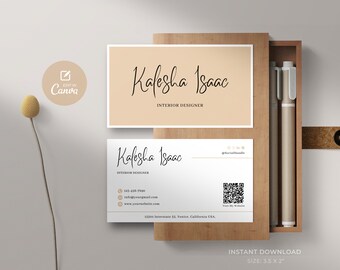 Modèle de carte de visite modifiable avec code QR : Canva DIY (3,5 x 2 po.) (téléchargement numérique)