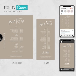 Price list template editable, Sign For Small Business, Printable Price List, Canva Price List, Salon Price List Editable Price Sheet