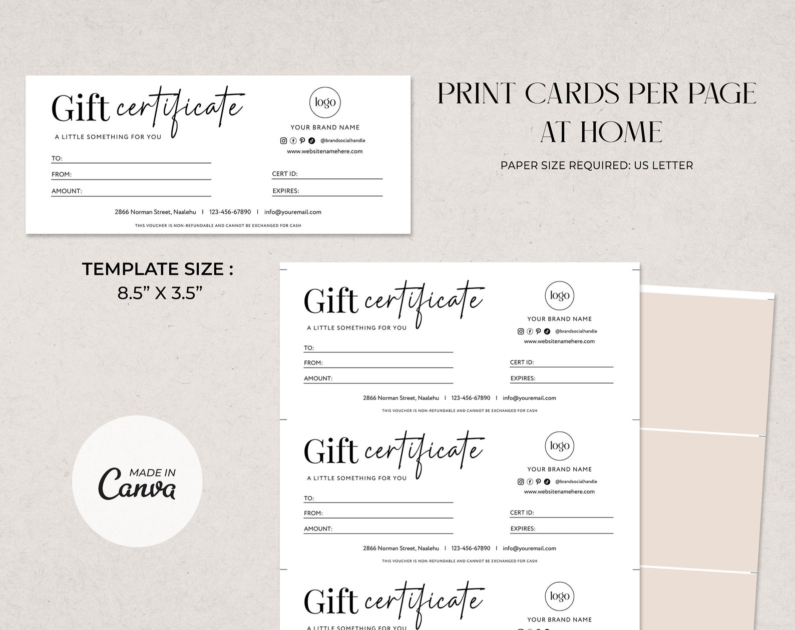 Printable Gift Certificate Template, Minimal Gift Certificate Template ...