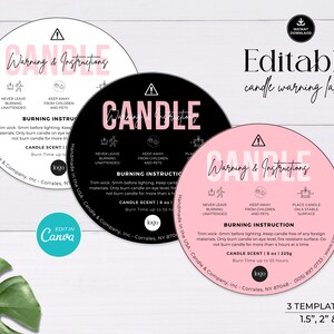 Minimalist Candle Warning Label Template, Editable Candle Warning Sticker, Printable Candle Safety Sticker, Circle Label Design, Canva