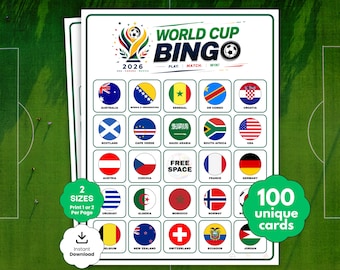 2026 World Soccer Bingo Game Printable PDF, 100 Soccer Bingo Cards, Soccer Activity, Soccer Bingo, Kids Soccer Game, Digital Download