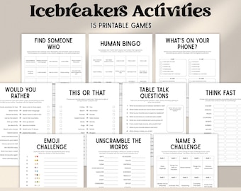 Juegos para romper el hielo imprimibles, 15 temas de conversación, Bingo para romper el hielo, Juego para conocerse mejor, Actividad de trabajo en equipo, Juego para socializar en fiestas (PDF)