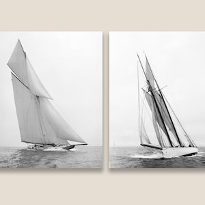 Paquete de fotografías de yate de vela. "Esmeralda" e "Independencia". Fotografías antiguas restauradas en blanco y negro. Impresiones con calidad de museo. Impresiones de veleros.