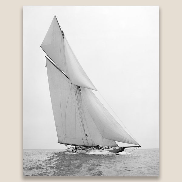 Sailing Yacht Independence, 1901. Restored vintage black and white photo. Museum quality print. Sailboat print