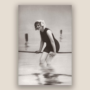 1920s Women Swimsuits Fashion Photo. Roaring Twenties Swim Wear. Restored vintage sepia toned photo, museum quality print.
