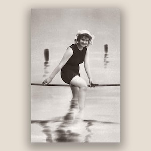 1920s Women Swimsuits Fashion Photo. Roaring Twenties Swim Wear. Restored vintage sepia toned photo, museum quality print.