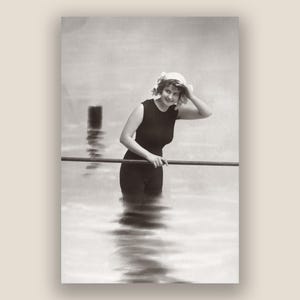 1920s Women Swimsuits Fashion Photo. Roaring Twenties Swim Wear. Restored vintage sepia toned photo, museum quality print.