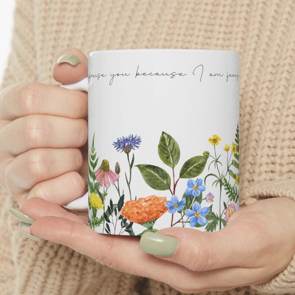 Tasse à café chrétienne cadeau de foi religieuse Psaume 139 terriblement et merveilleusement fait Wrap Around Cup Wildflower Cup Faith Gift For Friends Mug