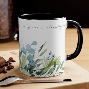 Christian Coffee Mug Psalm 23:3 Plant Foliage Wrap Around Mug Fearfully And Wonderfully Made Religious Faith Mug Christian Gift For Friends