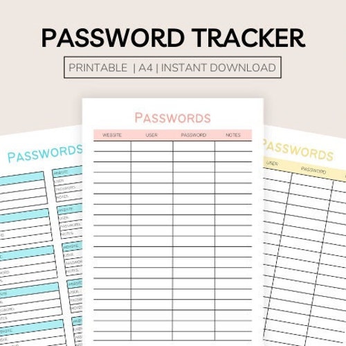 Password Tracker Printable Password Keeper Password List - Etsy Australia