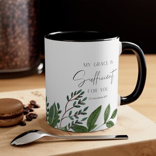 Tazza In Ceramica Cristiana 'My Grace Is Sufficient' 360ml | 2 Corinzi 12:9 Con Dettagli In Oro, Regalo Di Fede