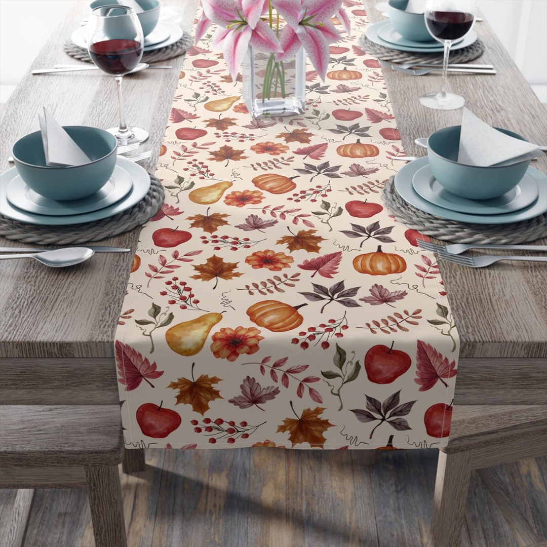 Fall Table Runner Farmhouse Fall Decor Pumpkin Autumn Leaves Pattern ...